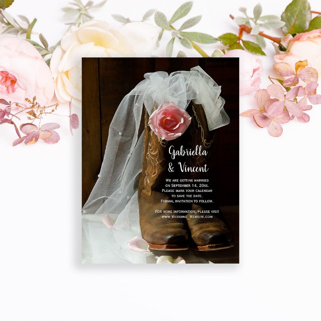 Invitation Magnétique Pays Rose Cowboy Boots Mariage Enregistrer la date (Créateur téléchargé)