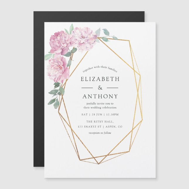 Invitation Magnétique Peonies géométriques Pastel Brunch floral et bulle (Devant / Derrière)