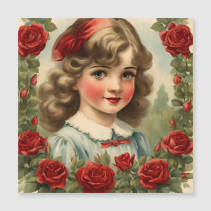Invitation Magnétique Petite fille vintage avec des roses
