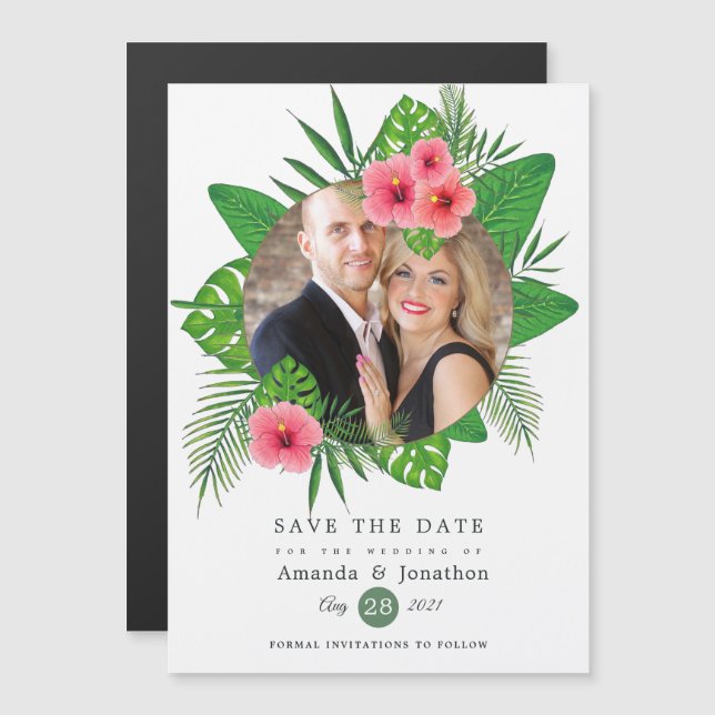 Invitation Magnétique Photo de mariage Aloha Luau Tropical Aquarelle (Devant / Derrière)