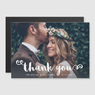 Invitation Magnétique Photo de mariage fantaisiste   Merci écriture blan