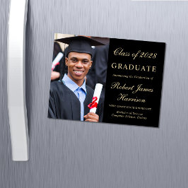 Invitation Magnétique Photo élégante Black Gold College Graduation