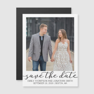Invitation Magnétique Photo Mariage Enregistrer La Date Frontière Blanch