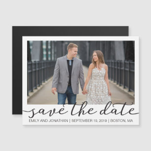 Invitation Magnétique Photo Mariage Enregistrer La Date Frontière Blanch