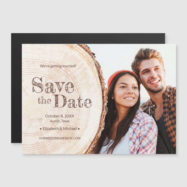 Invitation Magnétique Photo personnalisée Russe Mariage Wood Grain Natur (Devant / Derrière)
