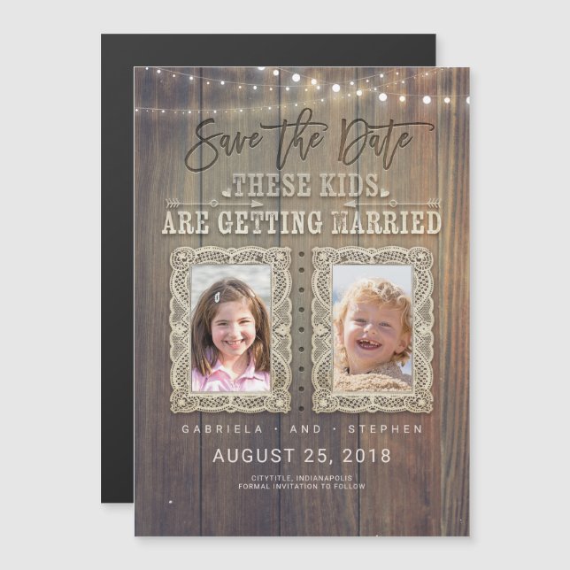 Invitation Magnétique Photos amusantes pour enfants | Bois rustique Enre (Devant / Derrière)