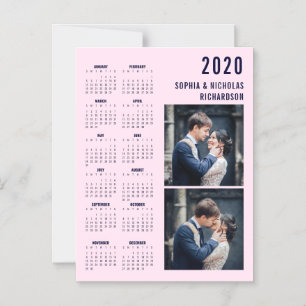 Invitation Magnétique Pink and Navy Blue Two Photo 2020 Calendrier Magne