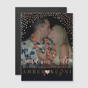 Invitation Magnétique PixDezines Faux Rose Gold Confetti/Coeur/Sauvegard