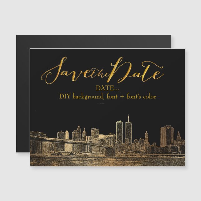 Invitation Magnétique PixDezines NYC Sketched Cityscape (Devant / Derrière)