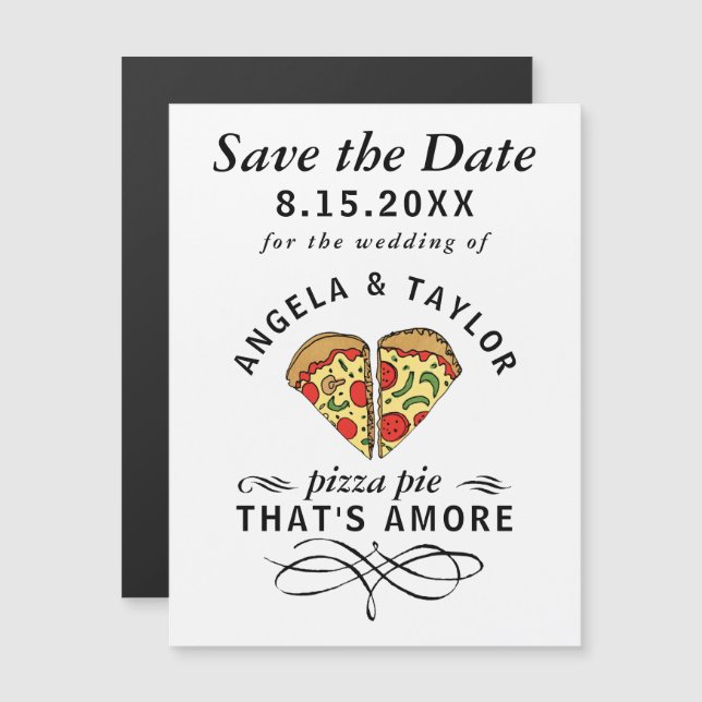 Invitation Magnétique Pizza Amore Wedding Sauvez La Date (Devant / Derrière)