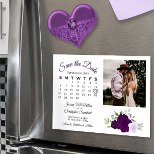 Invitation Magnétique Plum Purple Floral Calendrier & Photo Enregistrer 
