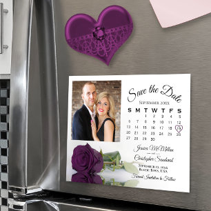 Invitation Magnétique Plum Purple Rose Calendrier & Photo Date d'enregis
