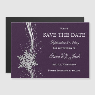 Invitation Magnétique Pneus d'argent violet hiver enregistrer la date