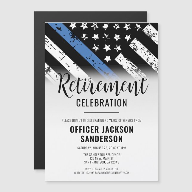 Invitation Magnétique Police Police Service de la retraite (Devant / Derrière)