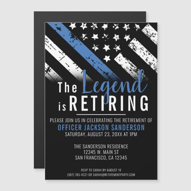 Invitation Magnétique Police Retraite Ligne bleue Drapeau Application de (Devant / Derrière)