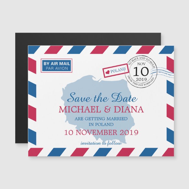 Invitation Magnétique Pologne | Save the date (Devant / Derrière)