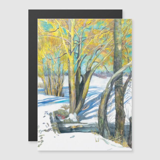 Invitation Magnétique pont en hiver Aquarelle (Devant / Derrière)