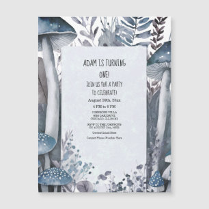 Invitation Magnétique Première fête d'anniversaire Champignons bleus Boh
