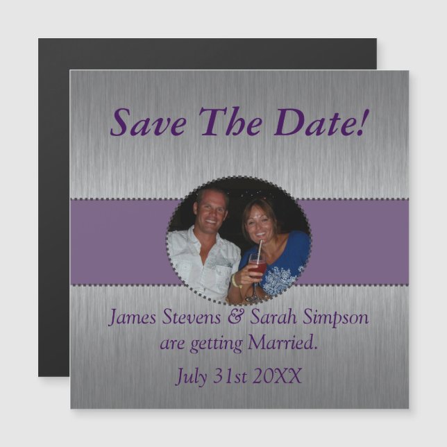 Invitation Magnétique Purple & Argent Personnalisé Enregistrer L'Aimant  (Devant / Derrière)