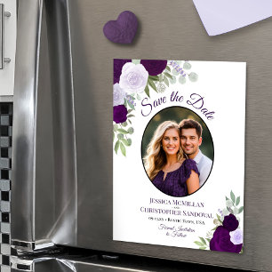 Invitation Magnétique Purple Boho Floral & Mariage photo Enregistrer la 