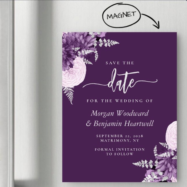 Invitation Magnétique Purple Lilac Silver Floral Wedding Save the Date (Créateur téléchargé)