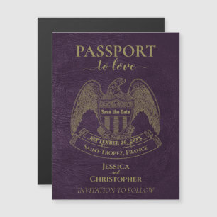 Invitation Magnétique Purple Passport Destination Mariage Enregistrer la