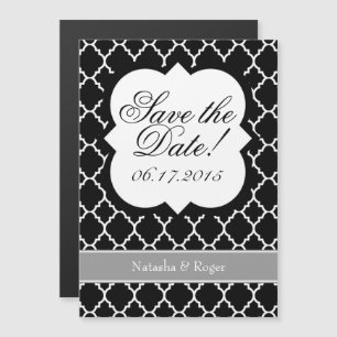 Invitation Magnétique Quatrefoil Blanc Noir Enregistrer l'aimant Date