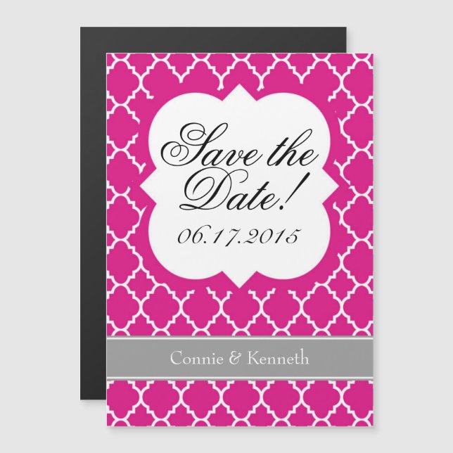 Invitation Magnétique Quatrefoil Blanc Rose Chaud Enregistrer l'aimant D (Devant / Derrière)