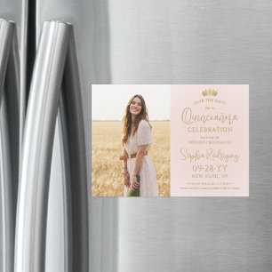 Invitation Magnétique Quinceañera Enregistrer la date Photo Blush Pink &