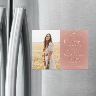 Invitation Magnétique Quinceañera Enregistrer la date Photo Rose Gold Sp