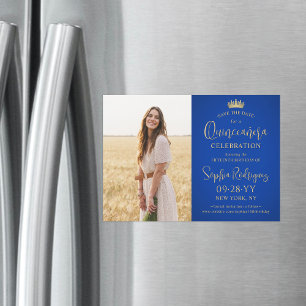 Invitation Magnétique Quinceañera Enregistrer la date Photo Royal Blue &