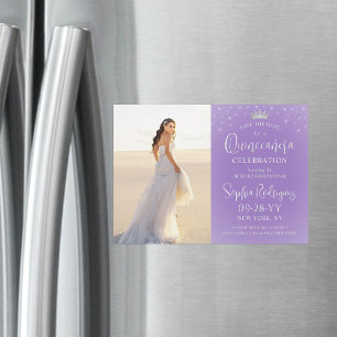 Invitation Magnétique Quinceañera Enregistrez la Date Photo Lilas Violet