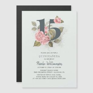 Invitation Magnétique Quinceanera Floral rustique 15e anniversaire