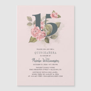 Invitation Magnétique Quinceanera Floral rustique 15e anniversaire