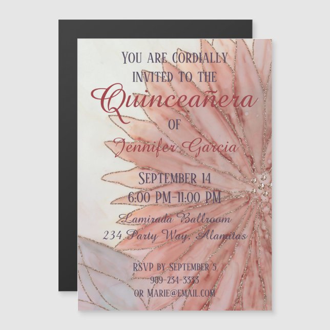 Invitation Magnétique Quinceanera Magnétique 15e fête d'anniversaire (Devant / Derrière)