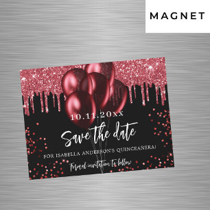 Invitation Magnétique Quinceanera noir rouge bulle magnétique enregistre
