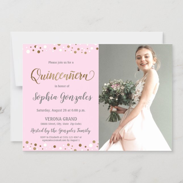Invitation Magnétique Quinceanera Princess Confetti Photo 15e anniversai (Recto)