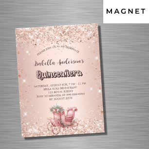 Invitation Magnétique Quinceanera rose chariot d'or luxe
