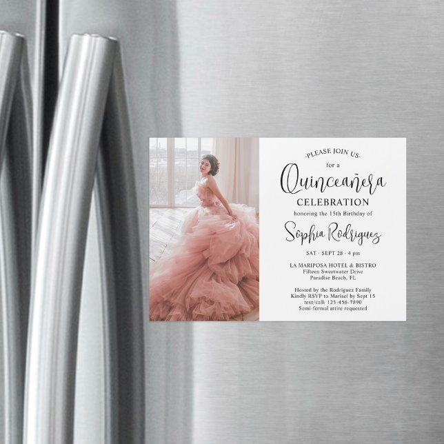 Invitation Magnétique Quinceañera Simple Photo moderne 15e anniversaire (Créateur téléchargé)