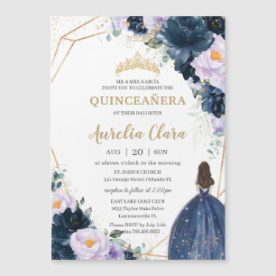 Invitation Magnétique Quinceañera Sweet 16 Violet Lilas Bleu Marine Flor