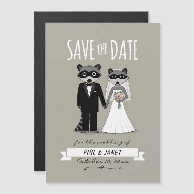 Invitation Magnétique Raccoons mariage Enregistrer la date (Devant / Derrière)