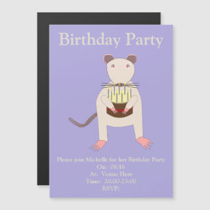 Invitation Magnétique Rat de Siamese avec gâteau d'anniversaire personna