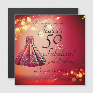 Invitation Magnétique Red Gold Sparkle 50 & Fabuleux 50e anniversaire