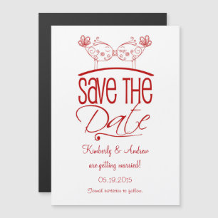 Invitation Magnétique Red Kissing Birds Magnétique Enregistrer la date
