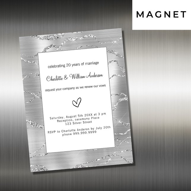 Invitation Magnétique Renouvellement voeu argent luxe mariage (Créateur téléchargé)