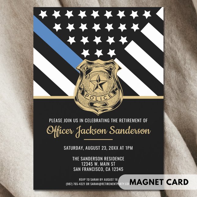 Invitation Magnétique Retraite de la police Ligne Bleue Mince Applicatio (Police Retirement Flag Law Enforcement Officer Magnetic Invitation)