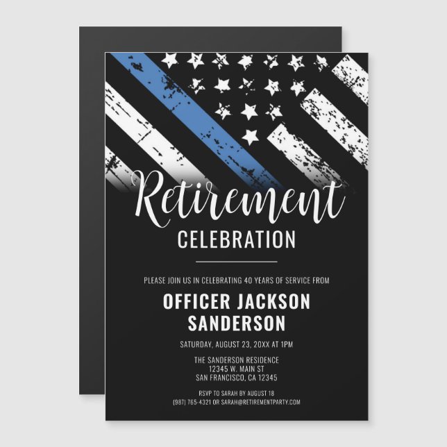 Invitation Magnétique Retraite de la police Ligne Bleue Mince Applicatio (Devant / Derrière)