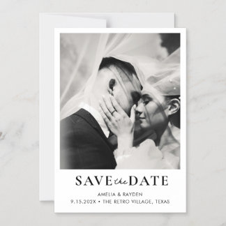Invitation Magnétique Retro Elegant Photo Wedding Save the date