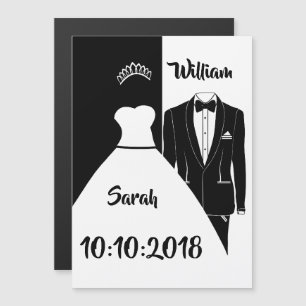 Invitation Magnétique Robe de mariée smoking noir et blanc