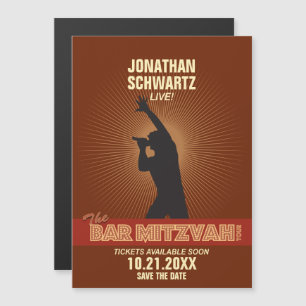 Invitation Magnétique Rock Star Bar Mitzvah Enregistrer la date en Brown